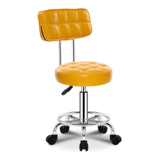 ZHOUXIAO Runde Rollinghocker Ottoman Stuhl Hocker mit Rädern, Arbeitshocker für Laden, Schwenksalonhocker Stuhl Verstellbar Yellow