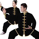 NERHWIVS Chinesische Kung Fu Tai Chi Kleidung Kampfkunst Taekwondo Wing Chun Uniform Herren- und Damenbekleidung,Black 1-S