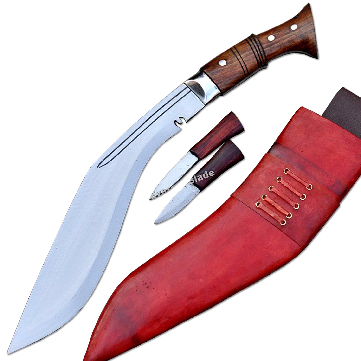 30 cm lange Klinge. Handgefertigtes Gurkha-Kukri Gurkha herausgegebenen Khukuri aus der Zeit des Ersten Weltkriegs – Vollerl-Griff aus Palisander und braune Lederscheide – handgefertigt in Nepal