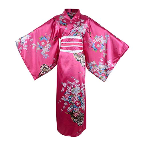 Wraith of East Kimono-Kostüm für Erwachsene, japanisches Geisha-Yukata-Blumenmuster, Bademantel, Nachtwäsche mit Obi-Gürtel, 30 lange Rose-e, Large