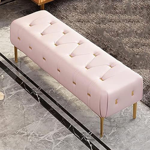 Luxuriöses Beh am Ende des Bettes, mit Leder gepolstertes Beh-Schlafzimmer-Beh mit goldenen Beinen, Beh im Eingangsbereich, moderner Beh-Sitz, rosa, 100 x 40 x 43 cm (39 x 16 x 17 Zoll)