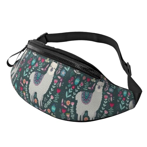 HSJFS Hüfttasche mit niedlichem Lama-Blumendruck, modische Hüfttasche, verstellbare Hüfttasche, lässige Brusttasche, Niedliches Lama-Blumenmuster, Einheitsgröße