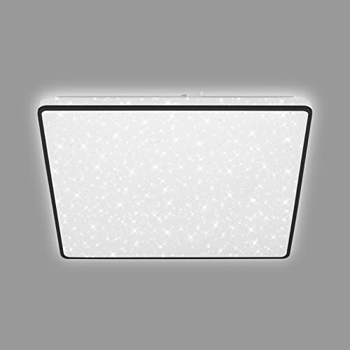 Briloner Leuchten - LED Deckenlampe mit Sternenhimmel, LED Deckenleuchte Sternendekor, Backlighteffekt, Flach, Neutralweißes Licht, 370x370x45 mm, Schwarz