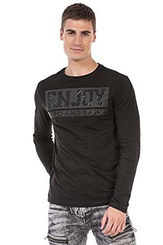 Cipo & Baxx Herren Longsleeve Langarmshirt Sweatshirt Frontprint CL474 Schwarz M