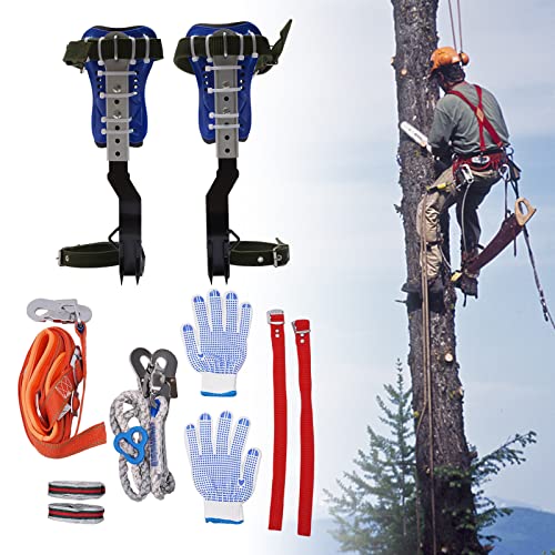 banborba Baumklettern Ausrüstung Set, Höhen Verstellbar Tree Climbing Spike, 1 Pair Forst Baumklettern Ausrüstung, 150kg Halteseil Steigeisen Spikes Kletter Werkzeug mit Sicherheitsgurt