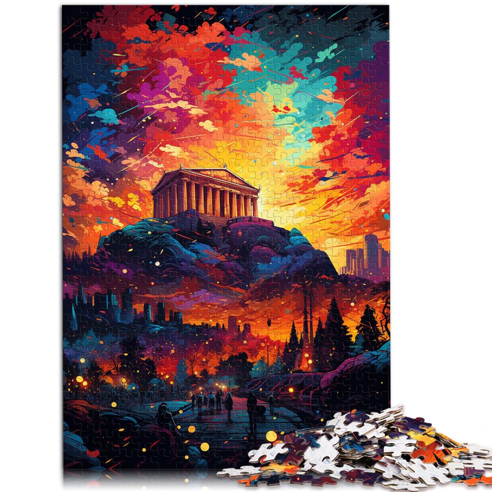 Puzzlespiele „Die farbenfrohe Psychedelie der Akropolis“ Puzzle für Erwachsene, 1000 Teile, Holzpuzzle, dekomprimierendes geistiges Lernspielzeug, 1000 Teile (50 x 75 cm)