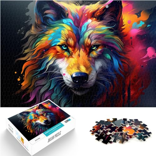 Puzzle | Puzzles, farbenfrohe Gekritzel-Wolfskunst, 1000 extragroße Teile, Holzpuzzle, Familienspaß-Puzzle zum Stressabbau, schwierige Herausforderung (50 x 75 cm)