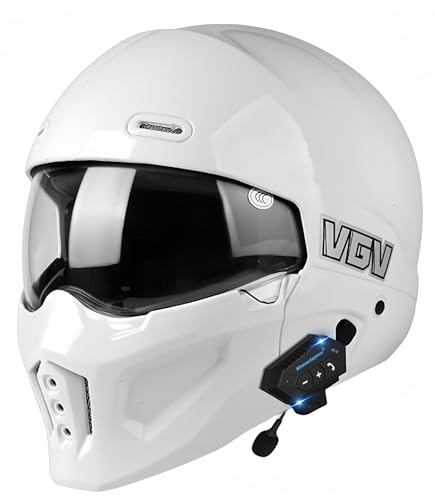 Bluetooth-Integralhelm Für Motorradfahrer, Retro-Motorradhelm, ABS-Material, Mit Doppelvisier, Halbhelme, Schutzhelm Für Roller, Elektroautos, ECE-Geprüft B,M57-58CM