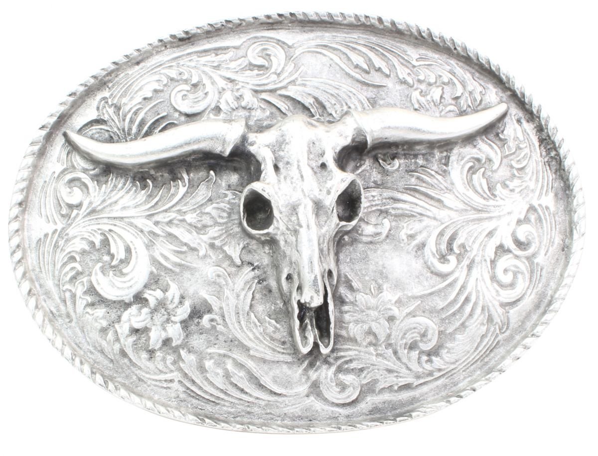 BELTINGER Gürtelschnalle Longhorn 4,0 cm | Buckle Wechselschließe Gürtelschließe Reitaccessoires 40mm Massiv | für Reit- und Western-Outfit | Altsilber