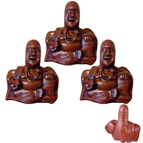 Der Buddha-Flip | Unerwartete Rückseite, Mittelfinger-Statue des lachenden Buddhas aus Kunstharz, handgefertigte Skulptur des Mittelfinger-Buddha-Flips, komische, lustige Geschenke für Freunde (3Pcs)