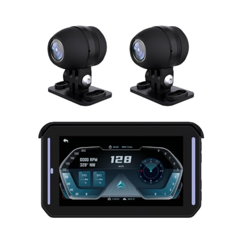 Jeenuuder Motorrad-DVR-Fahrtenschreiber Auto-DVR-Fahrtenschreiber Motorrad Carplay, Auto-Recorder Reifendrucküberwachung, 5-IPS-Touchscreen