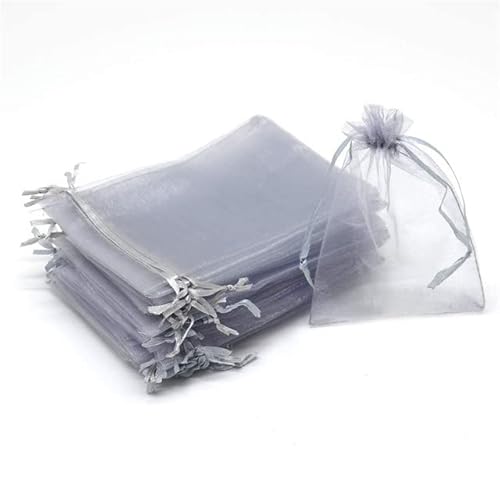 50 Stück schiere transparente Chiffon-Organzabeutel Weihnachten Halloween Hochzeit Geburtstagsfeier Süßigkeiten Geschenkboxen Schmuckverpackungsbeutel-Grau,15x20cm