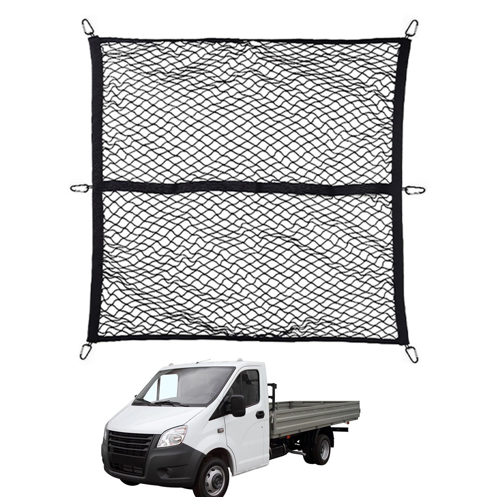 Nbhuiakl LKW-Ladenetz | Pickup-Truck-Gepäcknetz | LKW-Ladeflächennetz | Clutter to Clutter Dachträgernetz, klein, 100 x 120 Mesh, Robustes Bungee-Seilnetz für Kofferraumbefestigung