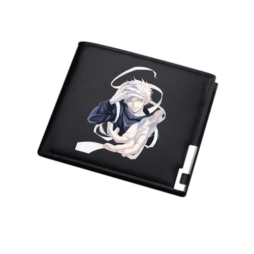 RYNDEX Jujut-su Kais-en Brieftasche Anime, Zweifach Gefalteter Portmonee Klein, PU Leder Münzbörse Wallet mit Sichtfenster(Color:Black 17)