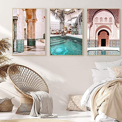 Wand Bilder Leinwand Bild FüR Wohnzimmer Marokkanischen TüR Marrakesch Leinwand Poster Islamische Kunstdrucke Muslimische Architektur Bilder Schlafzimmer Dekor Rahmenlos 50×70cm×3pcs