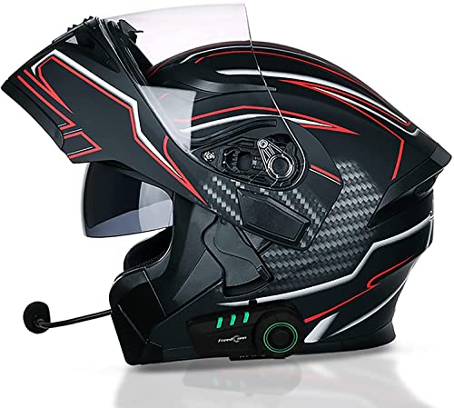 Motorradhelm-Bluetooth-Helm Motorrad Klapphelm Damen Und Herren,DOT/ECE Zertifiziert Motorradhelm Integralhelme Mit Doppelvisier,Integriert Mikrofon Für Automatische Reaktion