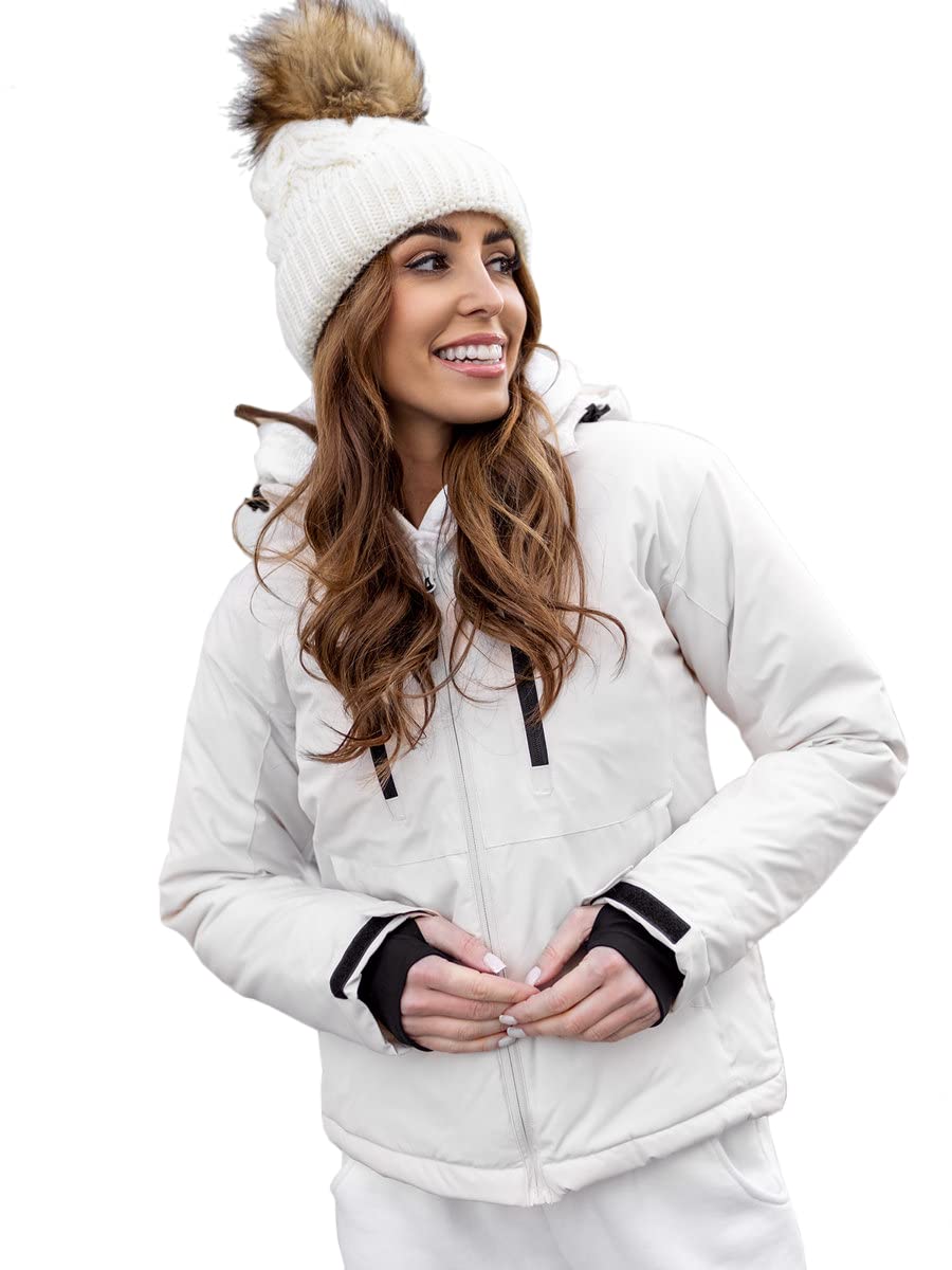 BOLF Damen Winterjacke Skijacke Snowboardjacke Schneejacke mit Kapuze Schneefang Bündchen Winddicht Wasserdicht Atmungsaktiv Outdoor Sport Style HH012 Weiss XL [D4D]