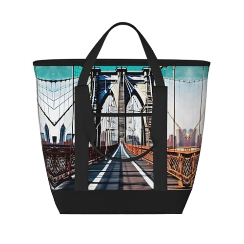 YQxwJL Brooklyn Bridge-Druck, große Kapazität, isolierte Kühltasche, Einkaufstasche, Reisetasche, Strand, wiederverwendbare Einkaufstasche für Erwachsene, Schwarz, Einheitsgröße