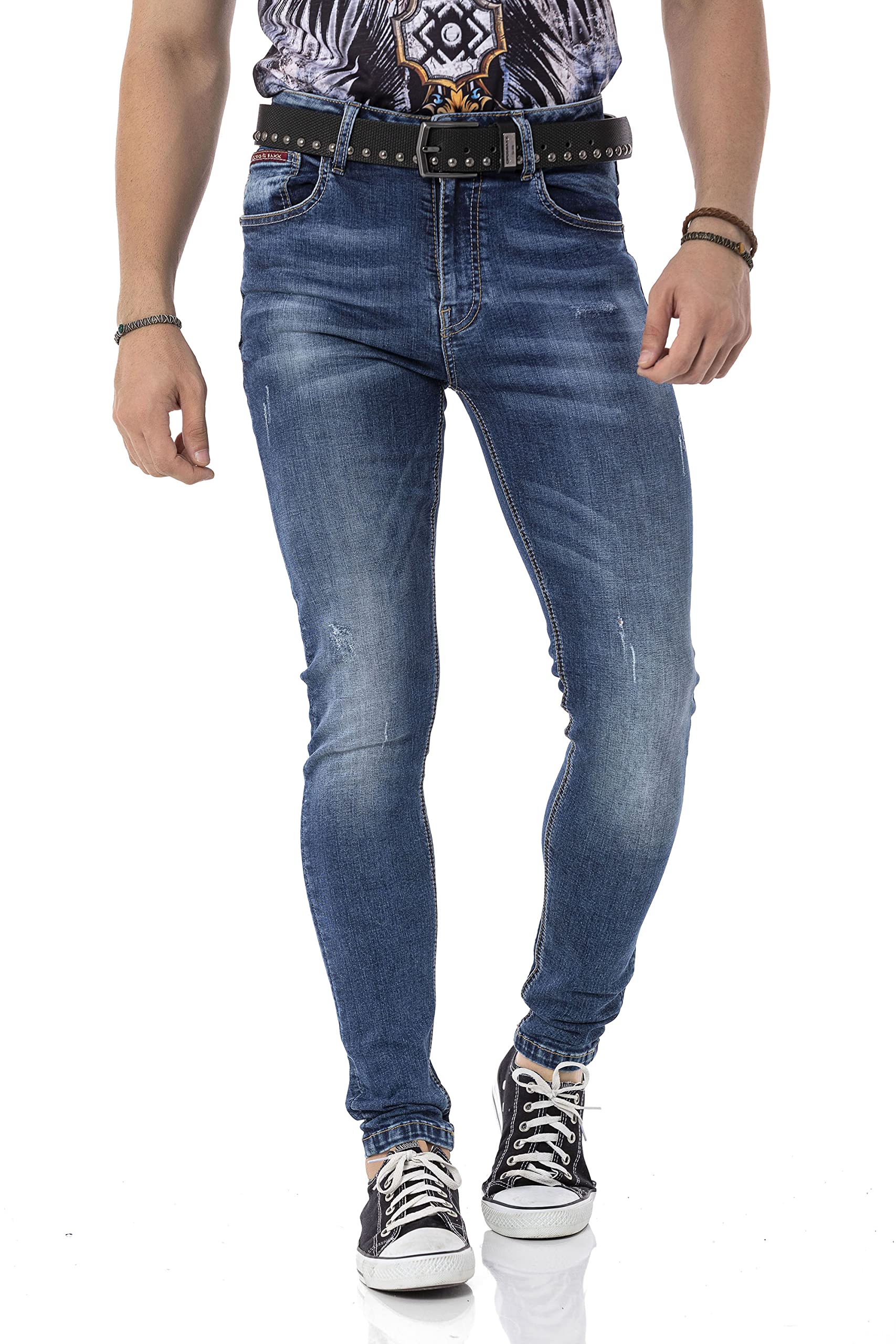 Cipo & Baxx Herren Jeanshose Slim Fit, Stretch Denim Pants im Basic-Look, 98,5% Baumwolle Jean Hose für Männer, Casual-Look Klamotten für Herren, CD820, Blue, W38 L34