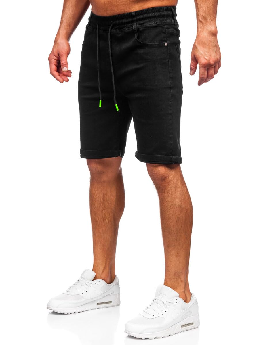 BOLF Herren Jeans Shorts Kurze Jeanshose Stretch Denim Bermudas Kurze Hose Cargo Cargoshorts Used Look Baumwolle Sommer Freizeithose Slim Fit 8109 Schwarz S [7G7]