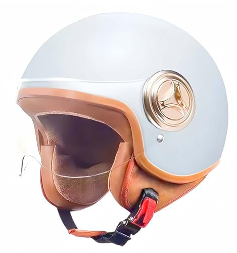 Offener Motorradhelm, 3/4 Atmungsaktiv, ECE-Zertifizierte Polsterung, Sonnenschutz, Retro, Winddichter Motorradhelm Mit Schutzbrille Für Damen Und Herren, Moped D,56-60cm