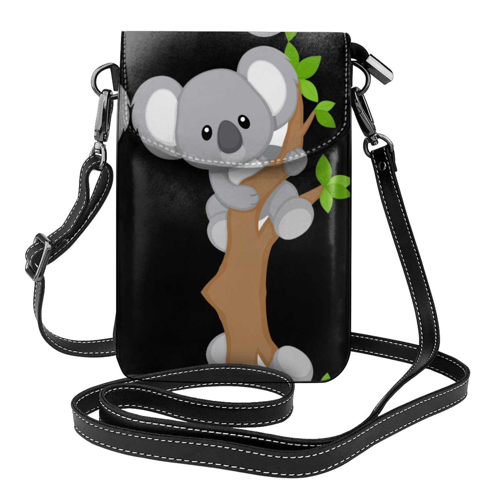 Hugging Tree Koala Handy-Geldbörse: >> Kleine Umhängetasche aus Leder für Damen, Schultergurte, Tasche mit Kreditkartenfächern, 19 x 7,4 cm, Schwarz, Einheitsgröße, Schwarz, Einheitsgröße