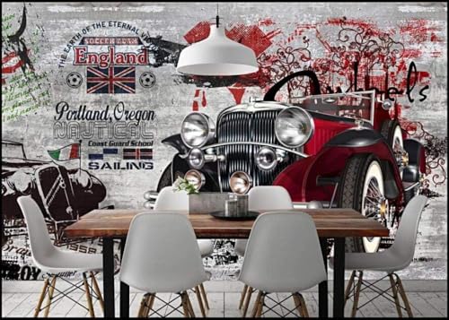 Retro Nostalgie Oldtimer Graffiti 3D Tapete Poster Restaurant Schlafzimmer Wohnzimmer Sofa TV Dekorative Wand-350cm×256cm