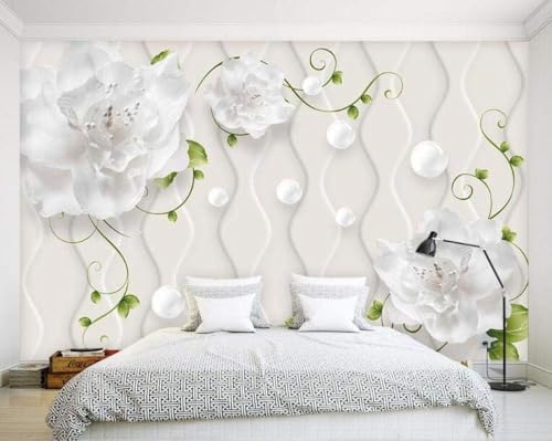 Weiße Blumen Geometrische Muster Weiße Kugeln 3D Tapete Poster Restaurant Schlafzimmer Wohnzimmer Sofa TV Dekorative Wand-250cm×170cm