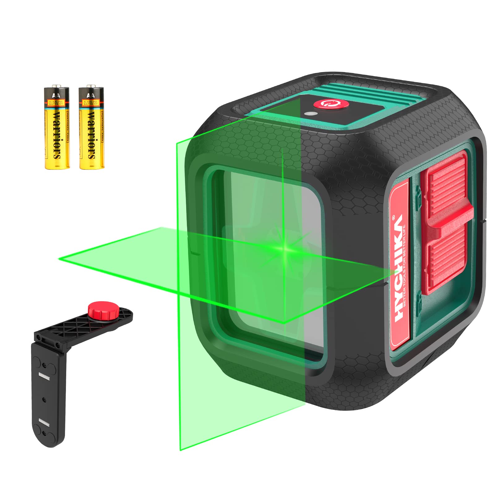 HYCHIKA Kreuzlinienlaser Grün, Selbstnivellierend Linienlaser 15M, Horizontal/Vertikal Wasserwaage Laser mit Magnethalterung, Verriegelter Zustand, 2 x AA Batterie, zur Dekoration u DIY