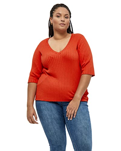 Peppercorn Tana V-Ausschnitt Halb Ärmel Rib Pullover Kurve Pullover Damen In Orange Herbst Pulli Damen Größe 46