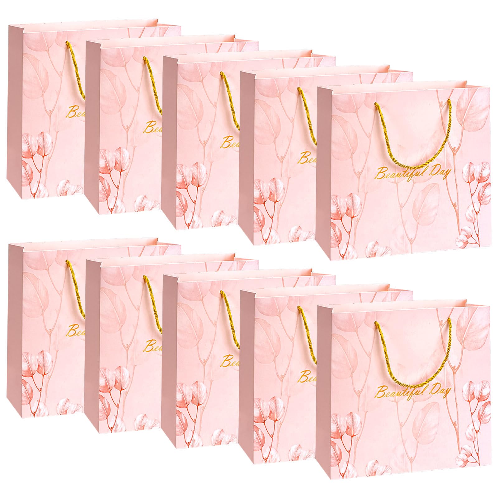 YASYU 10 Stück rosa Geschenktüten mit Griffen Party Favor Bags Treat Bags Merchandise Einzelhandel Taschen für Babyparty, Geburtstag, Hochzeit, Brautjungfer, Feier, 20 x 8 x 20 cm