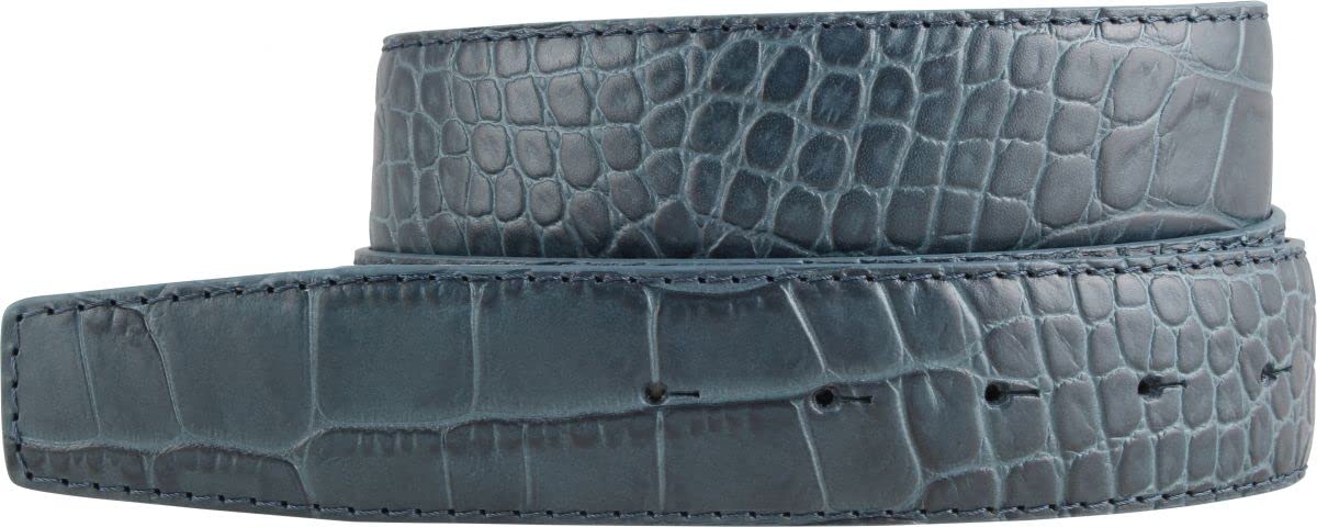 BELTINGER Wechselgürtel mit Krokoprägung ohne Schnalle 4 cm | Druckknopf-Gürtel für Damen Herren 40mm Kroko-Optik | Kroko-Muster | Jeansblau 95cm