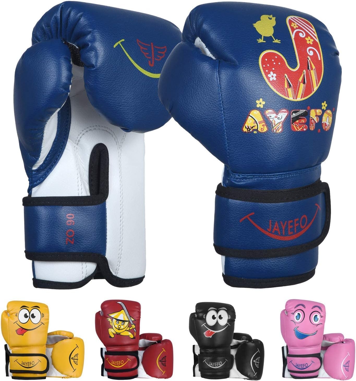 JAYEFO Kinder Boxhandschuhe - Training MMA für Jungen & Mädchen Boxsack Kickboxen & Muay Thai Handschuhe, Kinder, Jugendliche Spaß | 6 oz Blau