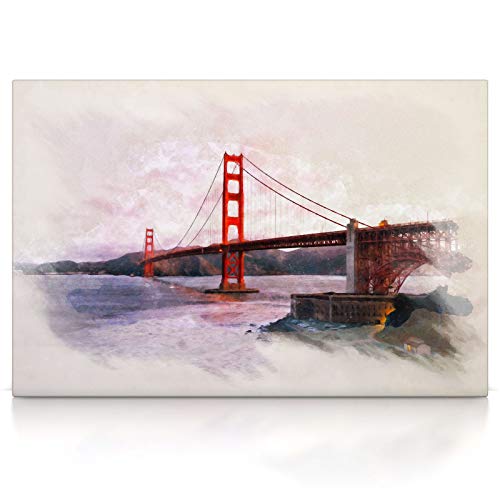 Golden Gate Bridge - Leinwand Bild - Wandbild aufhängefertig USA Brücke Kalifornien Kunst Druck Bilder Wand Deko Modern Art XXL Wohnzimmer (80 x 60 cm, Leinwand auf Keilrahmen)