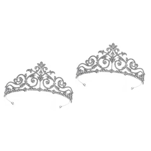 Diademe for Mädchen, 2 Stück, Krone im Palaststil, Cosplay, Strasssteine, Blumen-Kopfschmuck, Miss(Silverx2pcs)