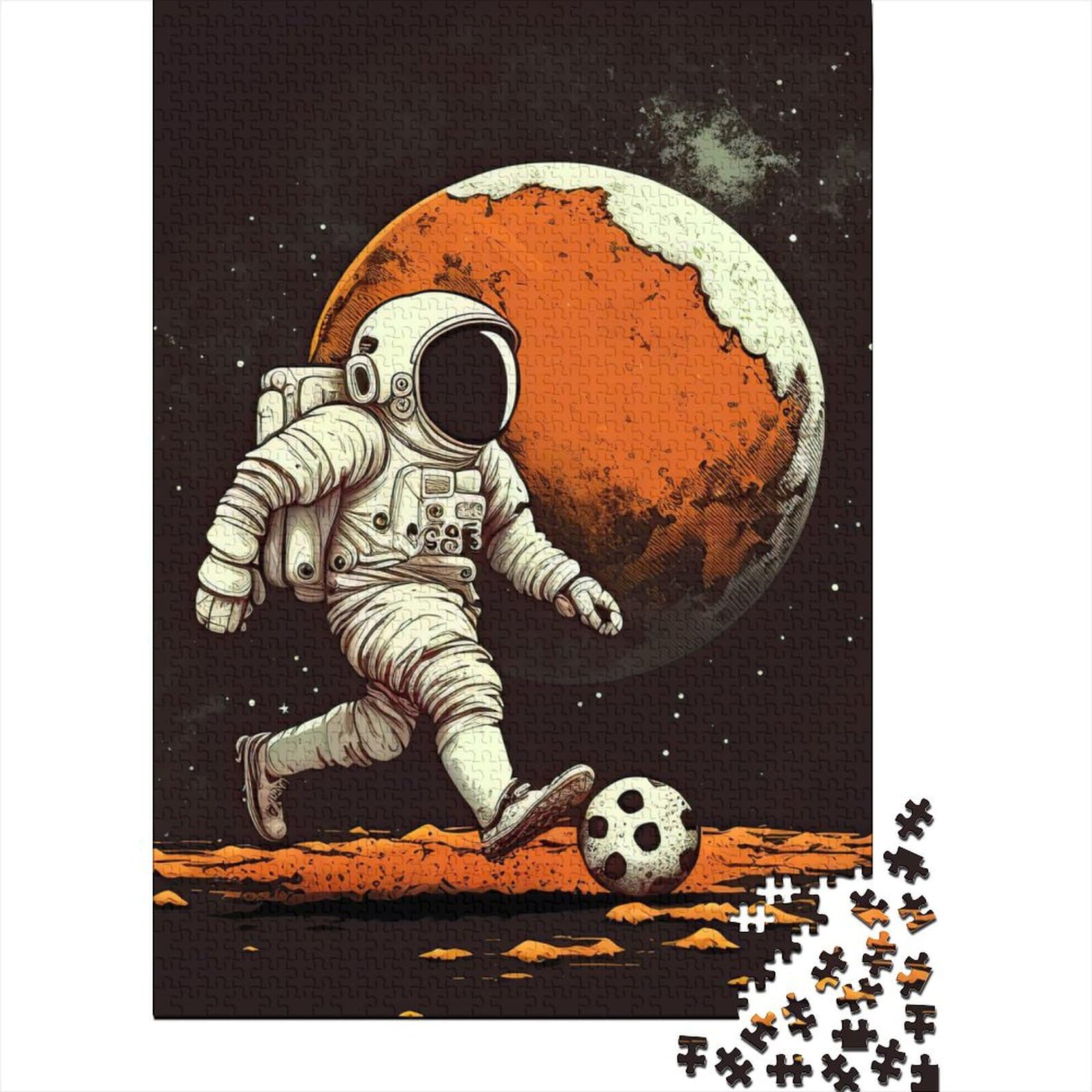 Astronaut spielt Fußball Puzzles für Erwachsene Puzzles 1000 Teile für Erwachsene Schwierige Puzzles Holzpuzzles für Erwachsene Teenager 75x50cm