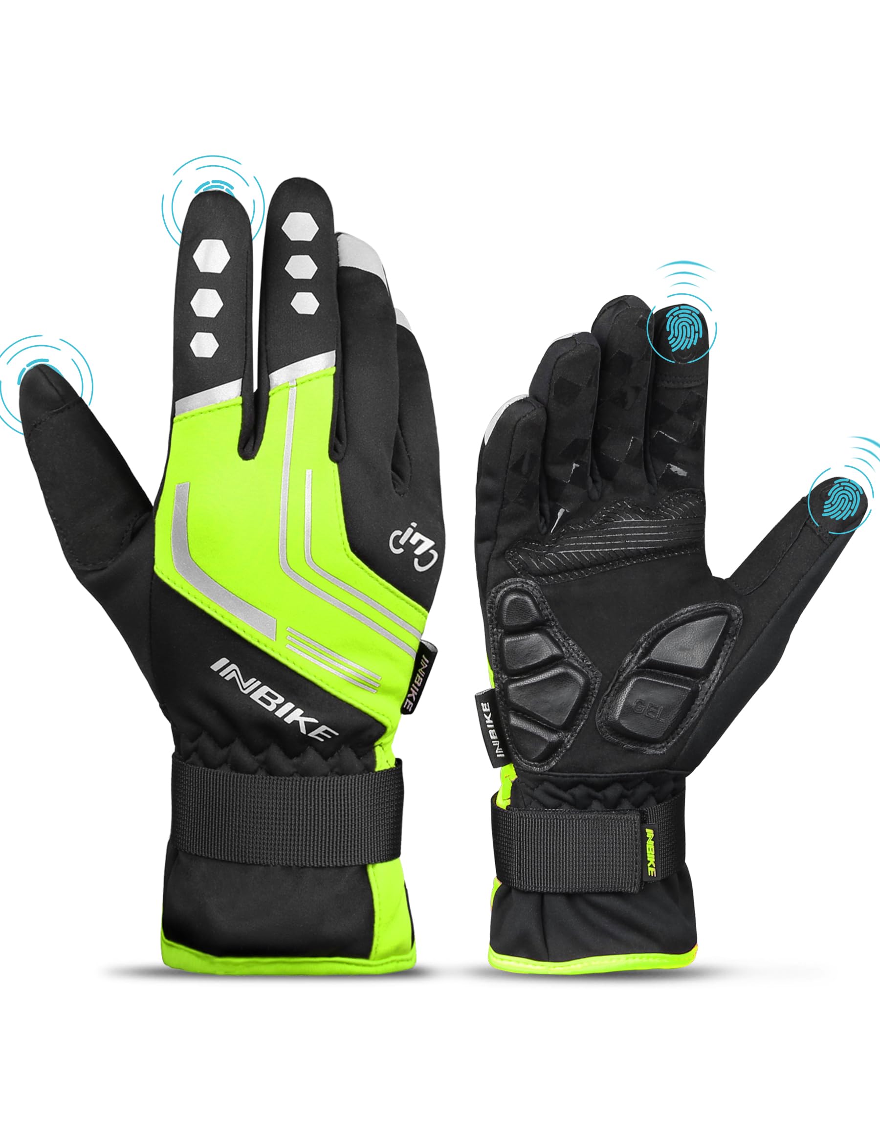 INBIKE Winterhandschuhe Fahrrad MTB Handschuhe Herren Damen Winter Touchscreen Fahrradhandschuhe Beheizbar für Radsport Road Race Downhill Wandern Grün L