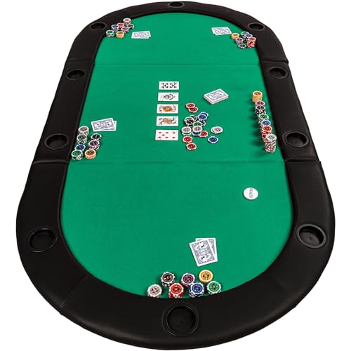 Maxstore Faltbare Pokerauflage "Straight Flush" mit Tasche, 208x106x3 cm, MDF Platte, gepolsterte Armauflage, 10 Getränkehalter, grün