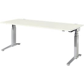 Schäfer Shop Genius Schreibtisch PLANOVA ERGOSTYLE, elektrisch höhenverstellbar, Rechteck, C-Fuß, B 2000 x T 800 x H 645-1305 mm, weiß/weißaluminium