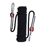 QHY Outdoor-Kletterseil, 10 mm, statisches Kletterseil, Mehrzweckseile, Eiskletterausrüstung, Feuerrettung, Fallschirmseil, Fluchtseil (Farbe: Schwarz, Größe: 25 m x 10 mm)