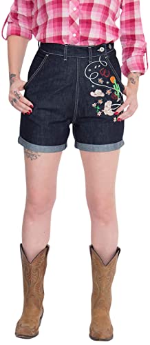 Queen Kerosin Damen Jeansshorts Mit Stickereien Im Western Look Aufschlag Jeansshorts Normal Used