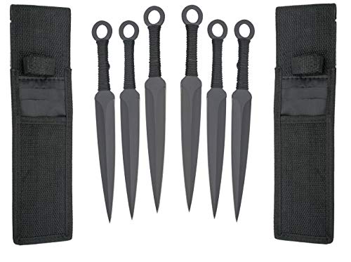 XXL 6er Expendables Wurfmesser Profi Kunai ca. 22,6 cm - Throwing Knife - schnelles Werfen Messer schwarz Edelstahl - Trainingsmesser - Gürtelmesser - Wurfmesser Set inklusive Holster aus Nylon