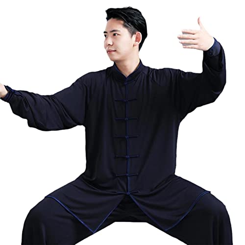 ZEDDG Tai Chi Anzug damen Herren Chinesische Kung Fu Kleidung Wing Chun Kleidung Zen Meditation Uniform Kampfsport Kleidung Yoga Anzug,navy-XXXL