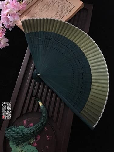 VSULZVNU Faltbarer Fächer, Kimono-Ventilator, echte Seide, weiblicher Fächer, kleine Blume, geschnitzt, Farbverlauf, leer, goldener Fächer (3) (3)