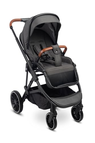 CARETERO RATIO Kinderwagen Buggy - Buggy mit Liegefunktion - Klappbar, mit Regenschutz, Beinabdeckung und 5-Punkt-Sicherheitsgurt - 11 kg Leicht - Dunkelgrau