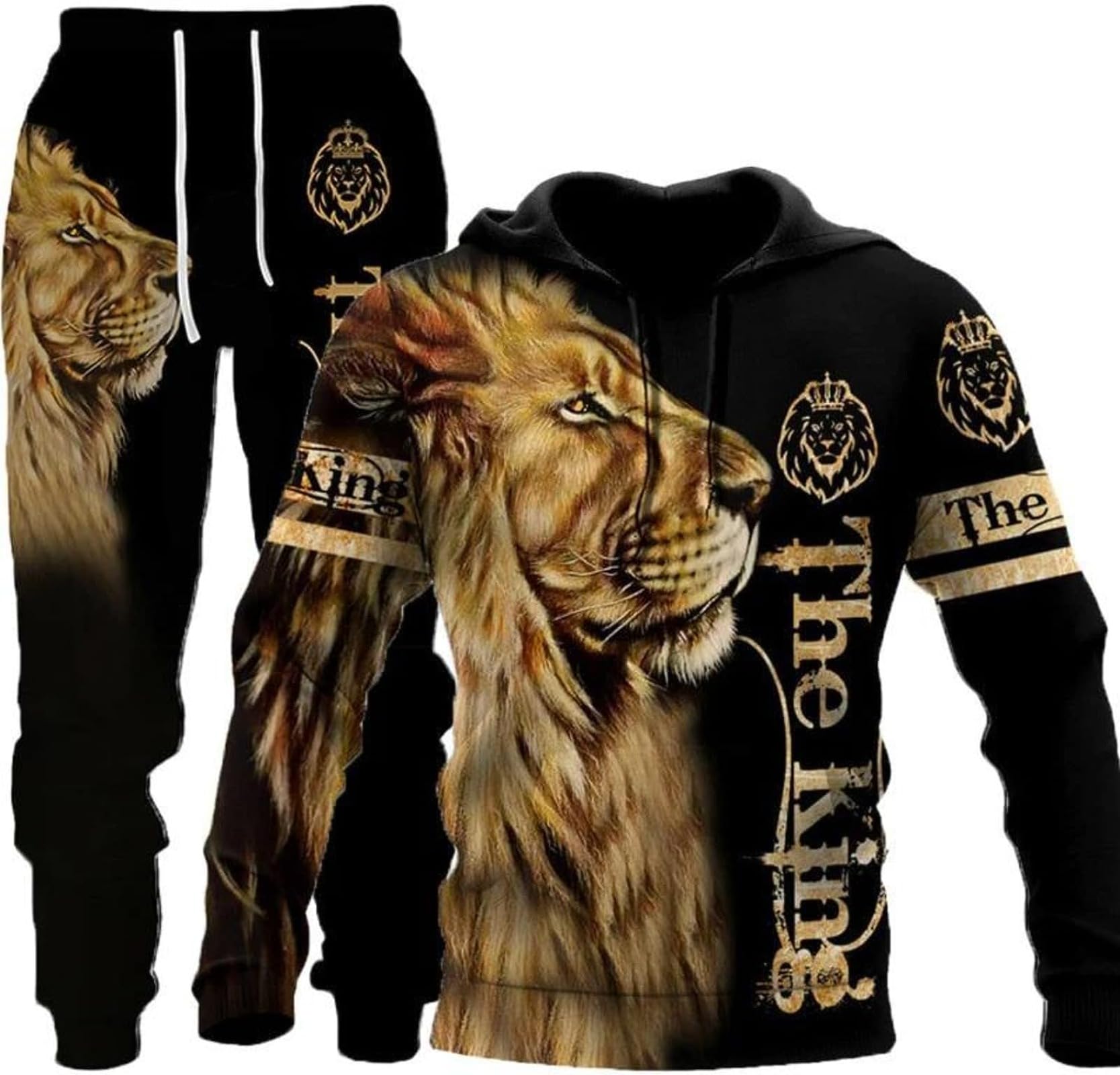 RIAAJ Herren Lion Tiger Colour Jogging Anzug Trainingsanzug Sportanzug Fitness Sporthose Hose Hoodie (A1,XL)