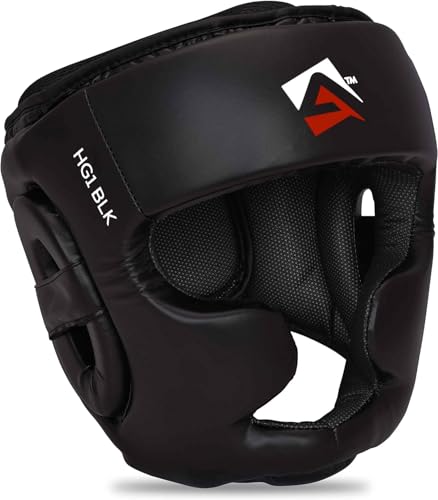 AQF Box-Kopfschutz MMA Training Kopfbedeckung Muay Thai Vollgesichtsschutz Guard Sparring Helm Kopfschutz (schwarz, XL)