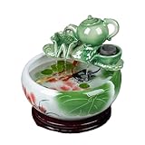 Aquarium Rundes Keramik-Aquarium, Schildkrötenbecken, Wohnzimmer, kleines dekoratives Aquarium for den Schreibtisch zu Hause, mit Wasserpumpe und Keramik-Teekannen-Dekoration Aquarium-Kit(Green,41cmx1