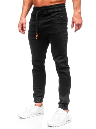 BOLF Herren Jeans Jogger Cargohose Denim Style Sweathose Jogg Used Look Jeanspants Destroyed Freizeit Casual Style Slim Fit Narrow Leg 8112 Schwarz XXL [6F6]