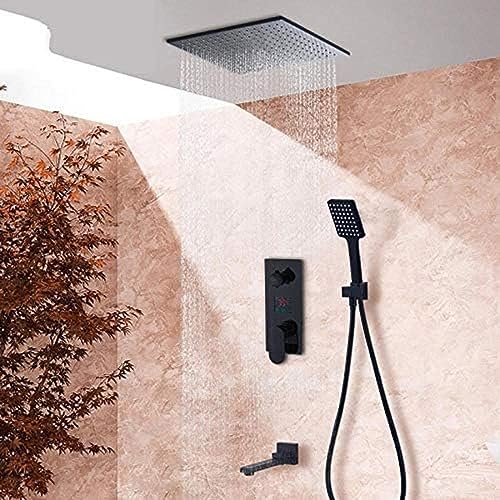 Digitale Dusche, an der Wand montierte Regendusche, schwarz, 3-Wege-Digitalanzeige, Mischbatterie, schwenkbarer Wannenauslauf, Badezimmerdusche, 12-Zoll-Komplettset, 16-Zoll-Komplettset Beauty Comes